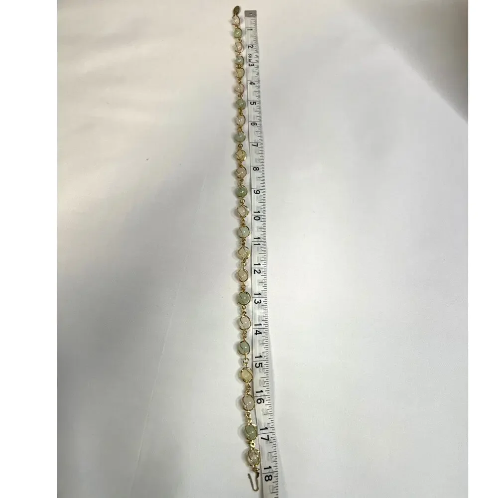 Vintage Topaz and Jade Bead and Chain Necklace Gold Tone - Picture 3 of 4